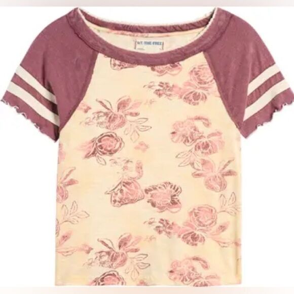 Free People Wish You Were Here Floral Print Short Sleeve Tee size medium nwt‎ - Picture 1 of 7